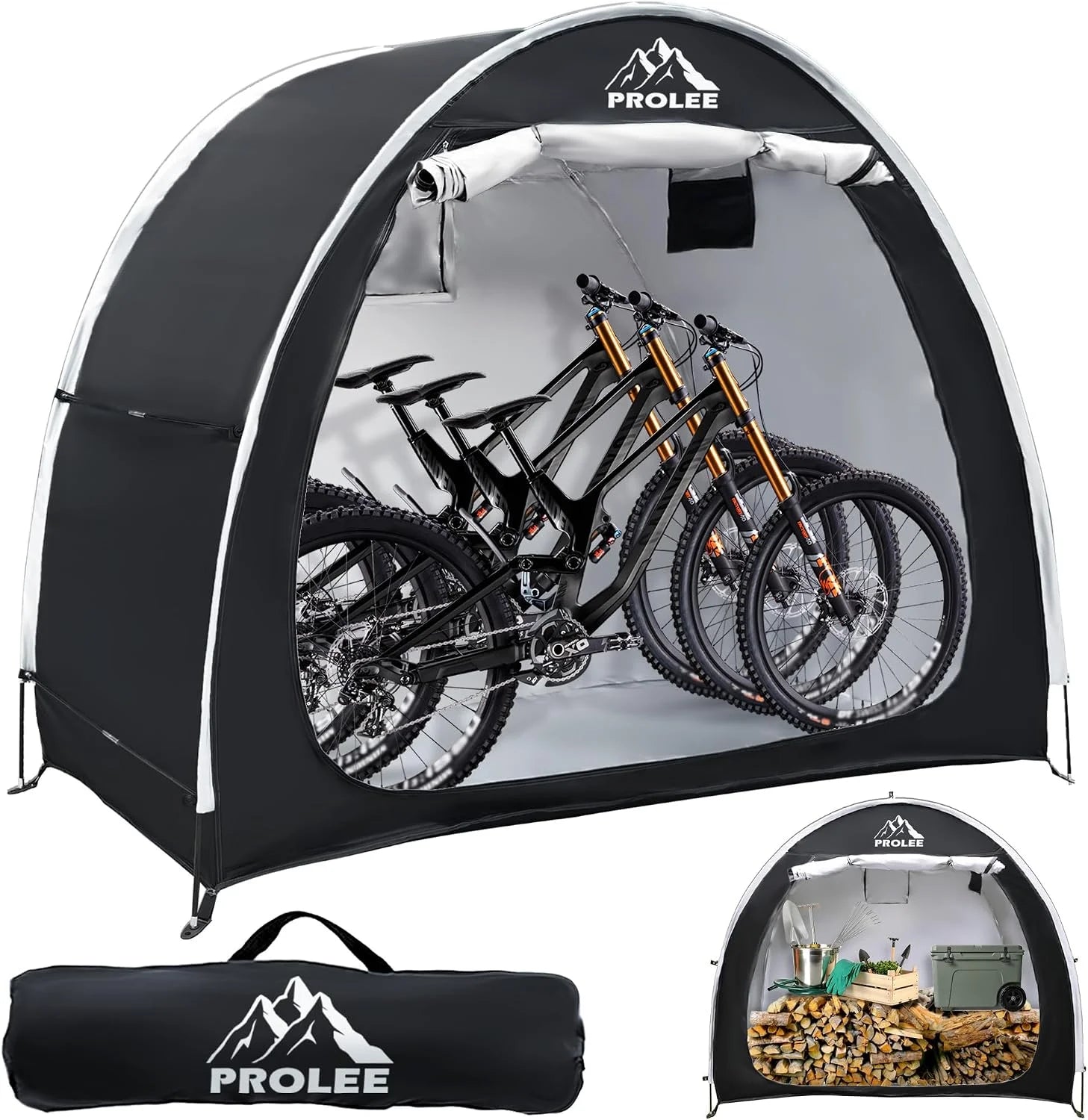 New Arrivals PROLEE Bike Shed 6.6FT, Waterproof Oxford Fabric Storage Tent for 2 Bikes, Outdoor Storage with Window Design, Black - Image 2
