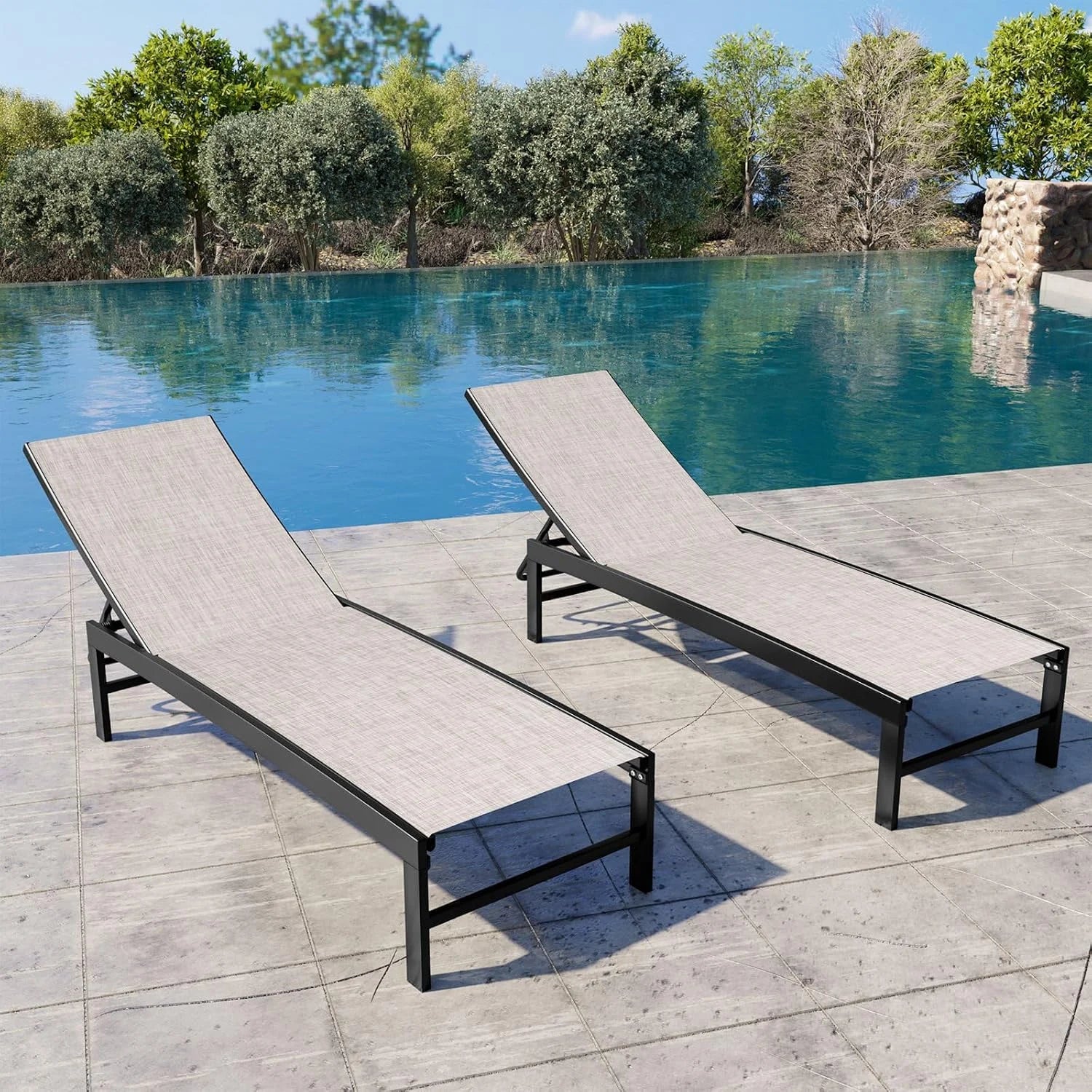 New Arrivals Products Lounge Chair Outdoor Set of 2, Metal Pool Chaise Lounge Chairs, Adjustable Five-Position Tanning - Image 4
