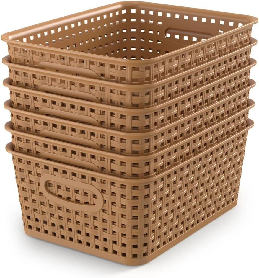New Arrivals Organizer Baskets, Grey 6-Pack Plastic Woven Baskets, 10.1 x 7.55 x 4.1 - Image 8