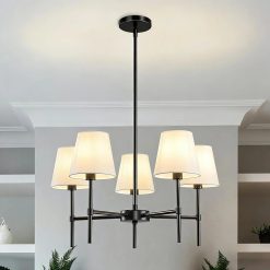 Alternative view of New Arrivals Dining Room Chandeliers Light, 5-Light Gold Modern Chandeliers Light Fixtures with White Fabric Shade
