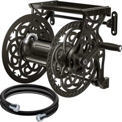 New Arrivals Wall Mount Garden Hose Reel for Outside, Holds 125 ft x 5/8" Hose Storage, Decorative Heavy Duty Water Hose