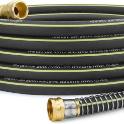 New Arrivals Lightweight Rubber Garden Hose 100 ft, 5/8 Hybrid Rubber Hose with Solid Brass Fitting