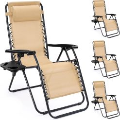 Zero Gravity Chairs Set of 2, Lounge Chair Folding Portable Adjustable Camping Reclining Chairs with Adjustable Pollow