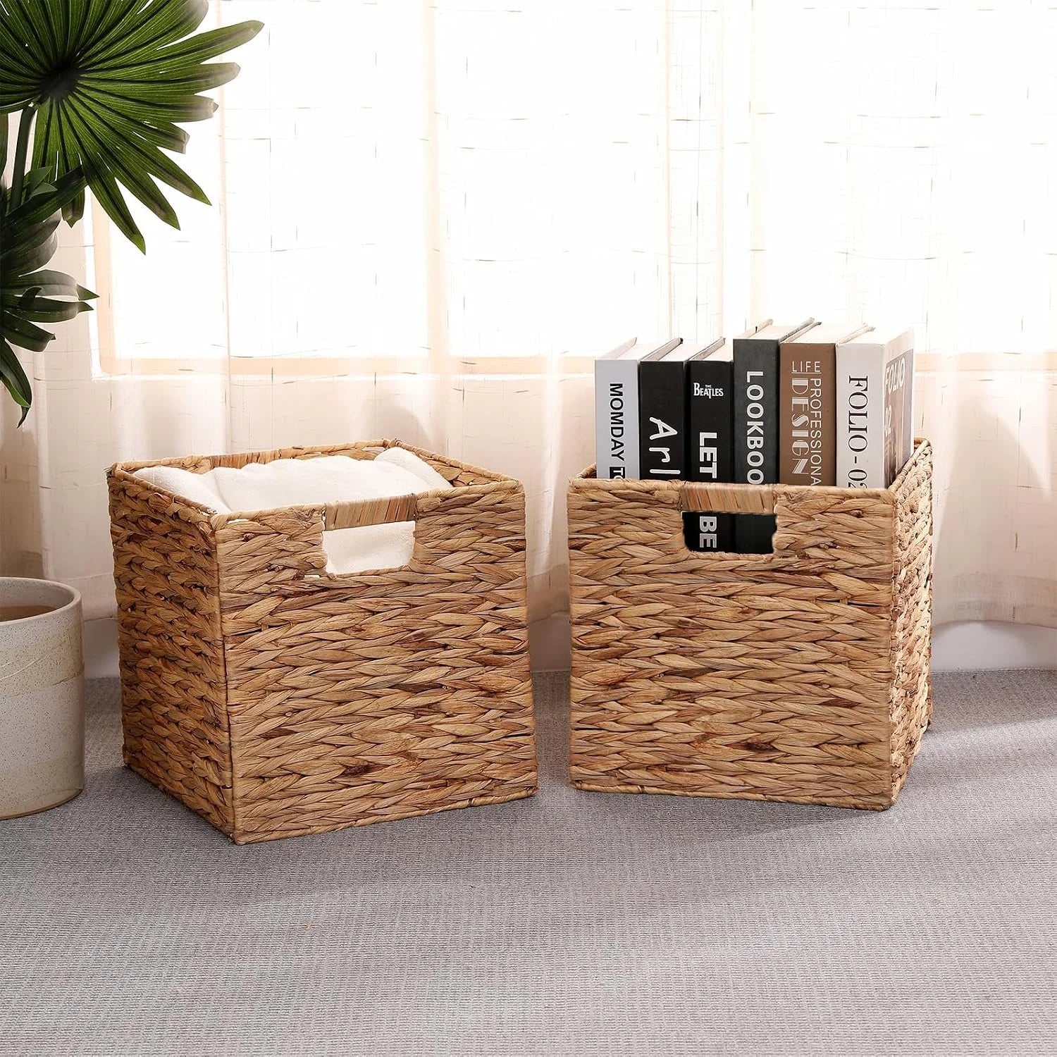 New Arrivals Wicker Storage Basket with Handles, 11x11in, 2 Pack, Handwoven Storage Bins for Organizing Storage - Image 2