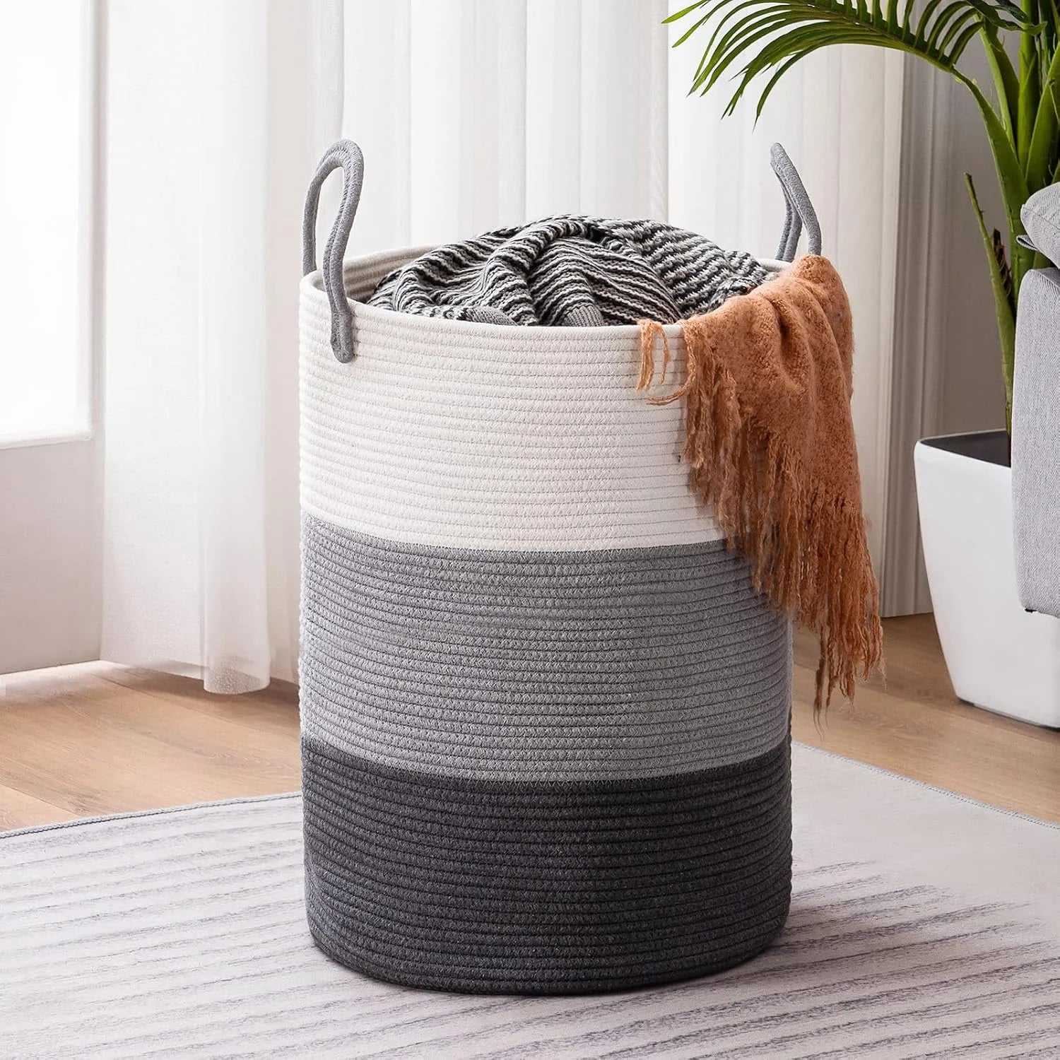 YOUDENOVA Jute Rope Laundry Hamper Basket, 58L Blanket Basket for Nursery, Large Woven Laundry Hamper with Sturdy bifanuoyard - Image 3