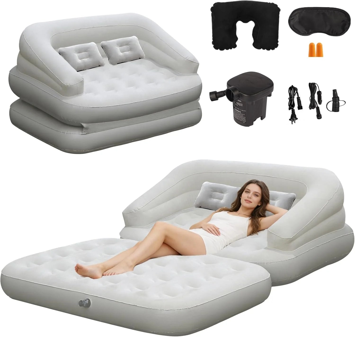 New Arrivals Full Size Inflatable Sofa Bed with Air Pump, 2-in-1 Portable Blow-Up Air Couch, Inflatable Couch Bed and Folding - Image 2
