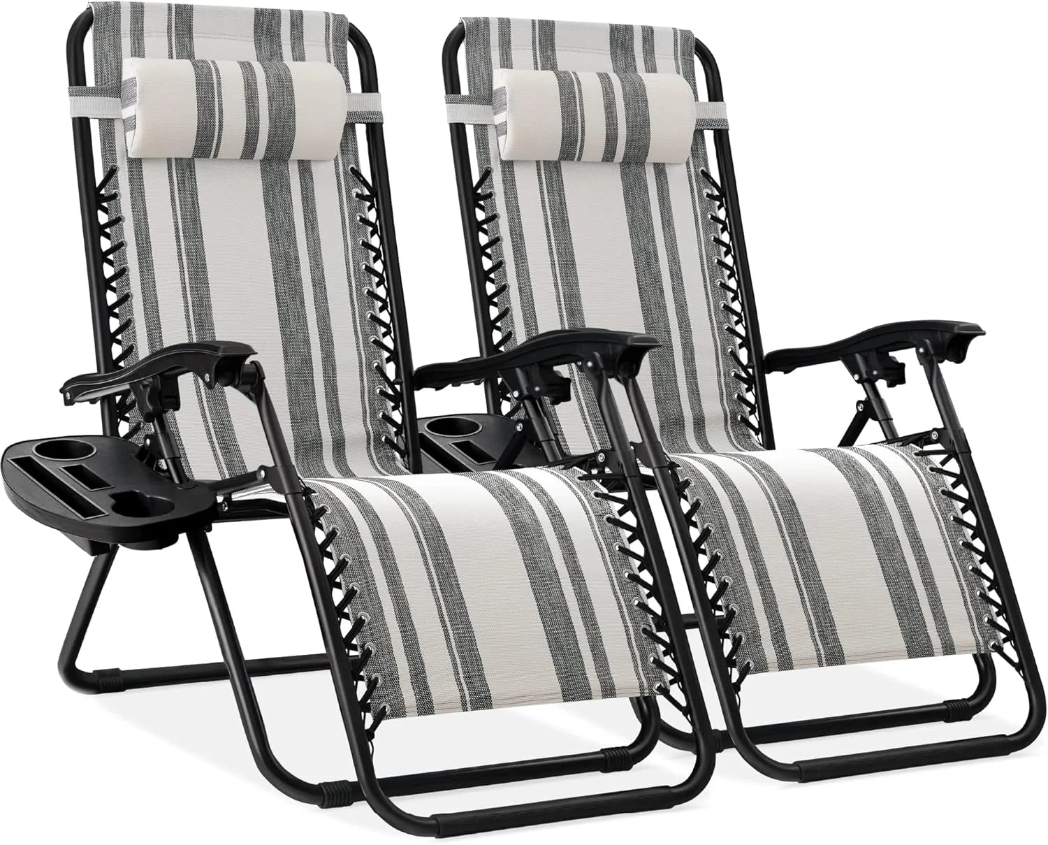 New Arrivals Choice Products Set of 2 Adjustable Steel Mesh Zero Gravity Lounge Chair Recliners w/Pillows and Cup Holder Trays - Image 54