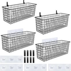 Alternative view of Set [EXTRA LARGE] Hanging Wall Mount Storage Baskets with Adhesive Hooks & Steel Hooks, Multiuse Sturdy Wire