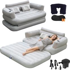 New Arrivals Full Size Inflatable Sofa Bed with Air Pump, 2-in-1 Portable Blow-Up Air Couch, Inflatable Couch Bed and Folding
