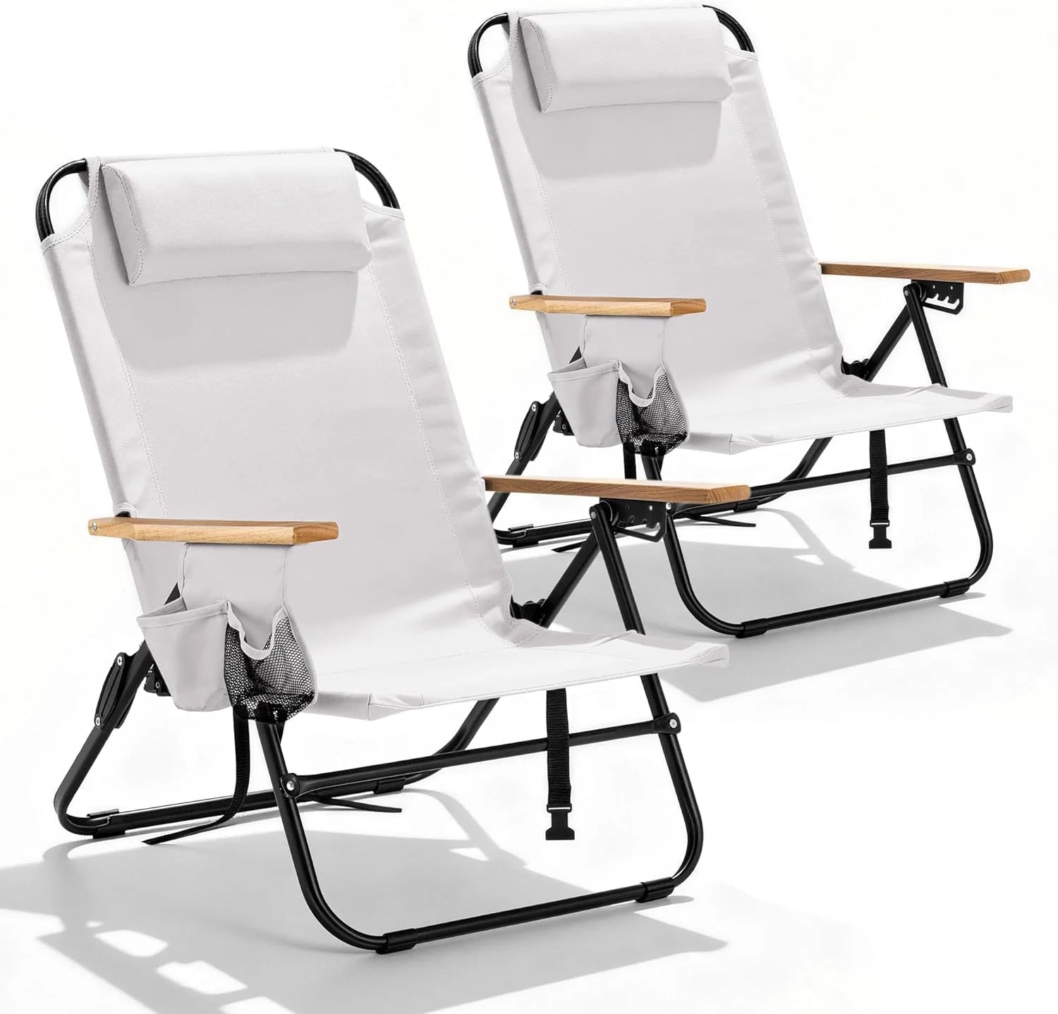 Canpsky 2 Pack Premium 5-Position Reclining Camping Chair, Portable Folding Lightweight Outdoor Chair with Wooden bifanuoyard - Image 4
