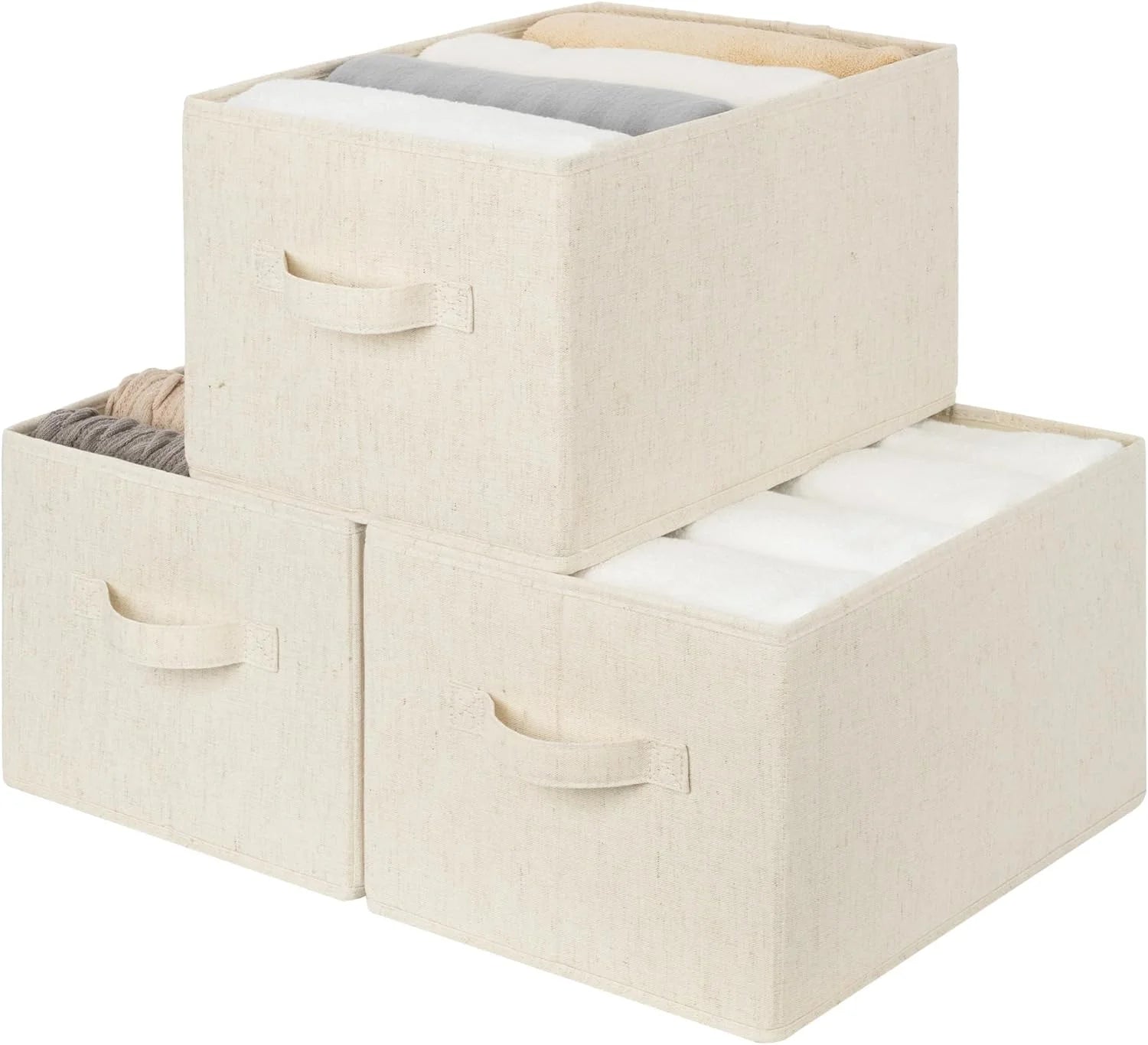 StorageWorks Fabric Storage Bins with Rope Handles, Beige, Extra Large, Collapsible Closet Storage Bins, Closet bifanuoyard - Image 11