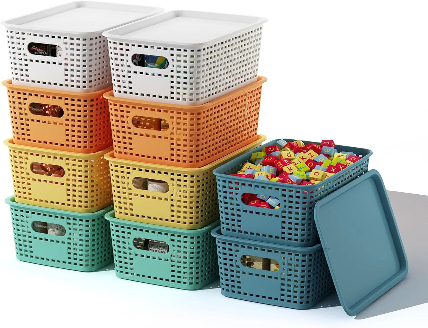 Storage Basket with Lids 10 Pack Stackable Storage Bins Containers with Lid, Decorative Storage Boxes - Image 6
