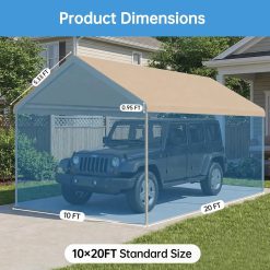 New Arrivals FT Carport Replacement Canopy Top, 800D Oxford Heavy Duty Waterproof Tarp Cover with 36 Ball Bungees