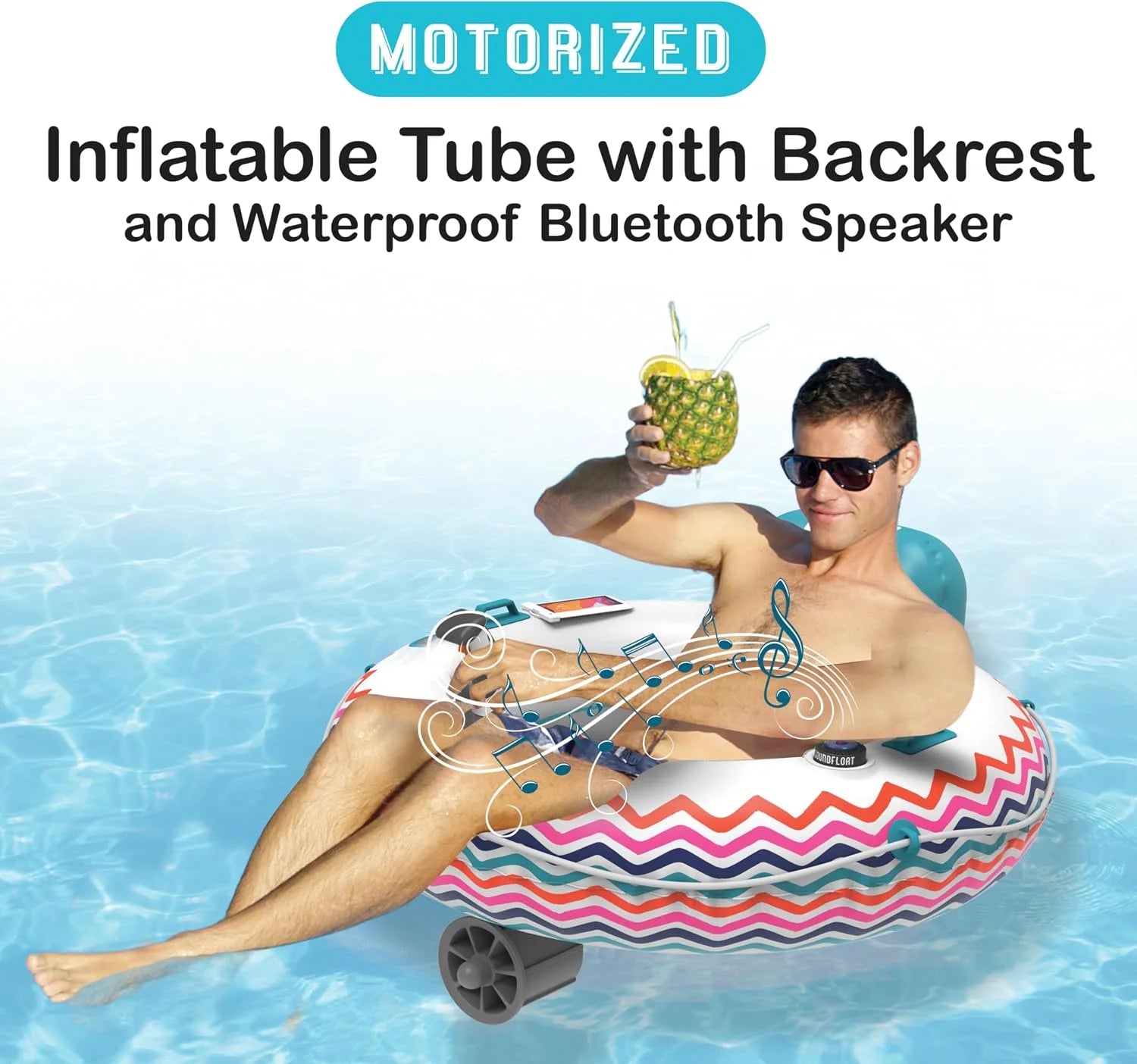 Living Motorized Inflatable Pool Float Lounger Tube, Bluetooth 5 IPX7 Waterproof Speaker, 66W Motor - Image 8