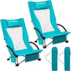 Alternative view of KingCamp Low Beach Chairs 2 Pack, Folding Portable Chair for Adults lightweight Extra Wide Ergonomic High Back Seat bifanuoyard