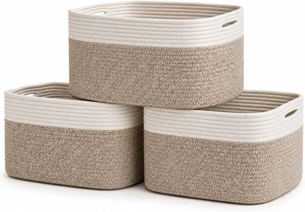 OrganiHaus Cotton Rope Baskets for Shelves, Set of 3, 15x9x10, Handwoven, a toy bin and organizer for towels bifanuoyard - Image 13