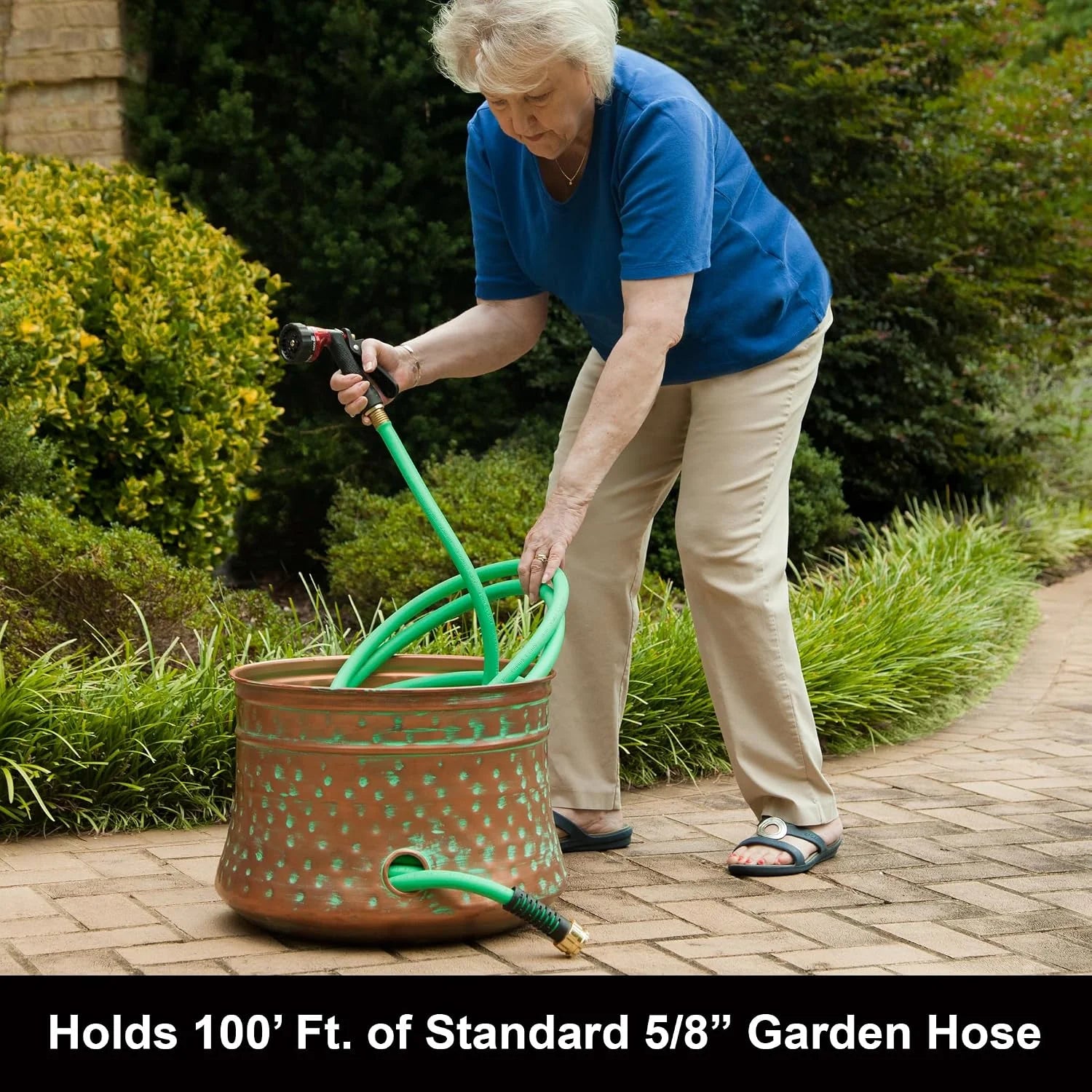 New Arrivals Garden 1917-G Hose Pot, Hammered, Patina - Image 3