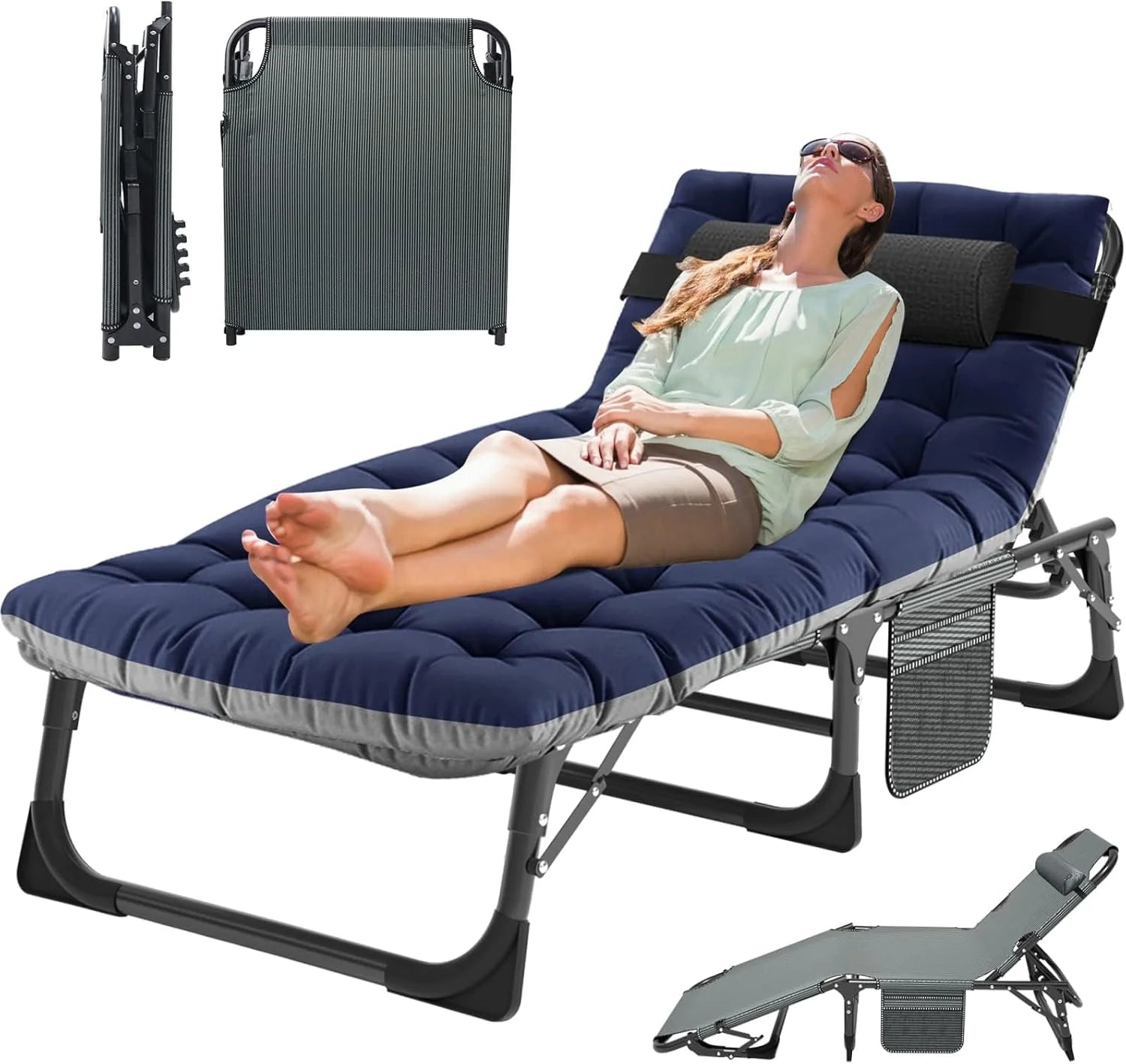 New Arrivals Folding Lounge Chair 5-Position, Folding Cot, Portable Outdoor Chaise Lounge Chair for Sun Tanning - Image 8