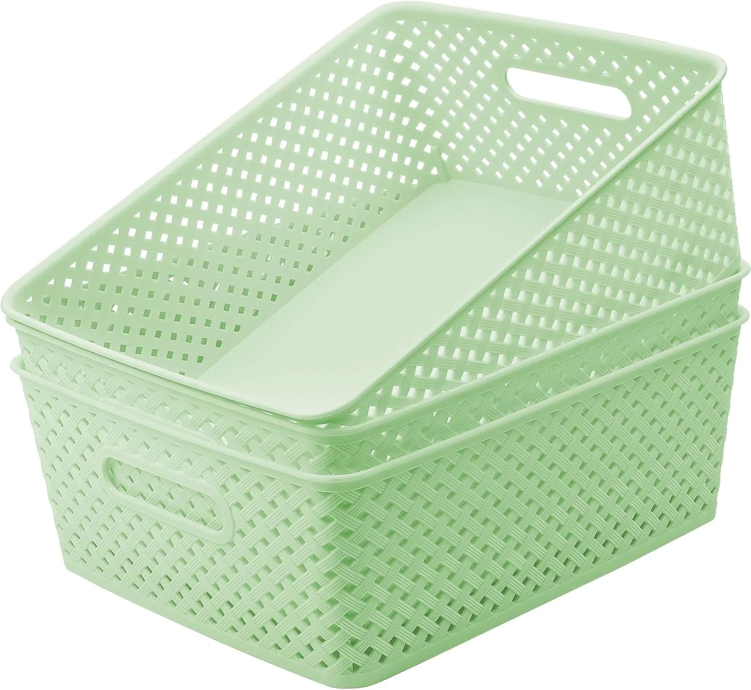 3 Pack Plastic Storage Baskets, Large, Grey, Durable Woven Plastic with Built-In Handles bifanuoyard - Image 5