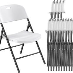 350 Weight Limit Heavy Duty Plastic Folding Chair with Reinfoced Steel Frame for Indoor and Outdoor, Wedding