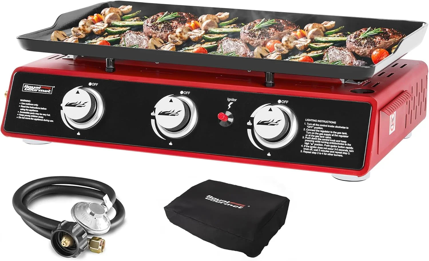 Royal Gourmet PD1301S Portable 3-Burner Tabletop Gas Griddle, 25, 500 BTU Cooking Power, 304 Sq. In. Cooking Surface bifanuoyard - Image 2