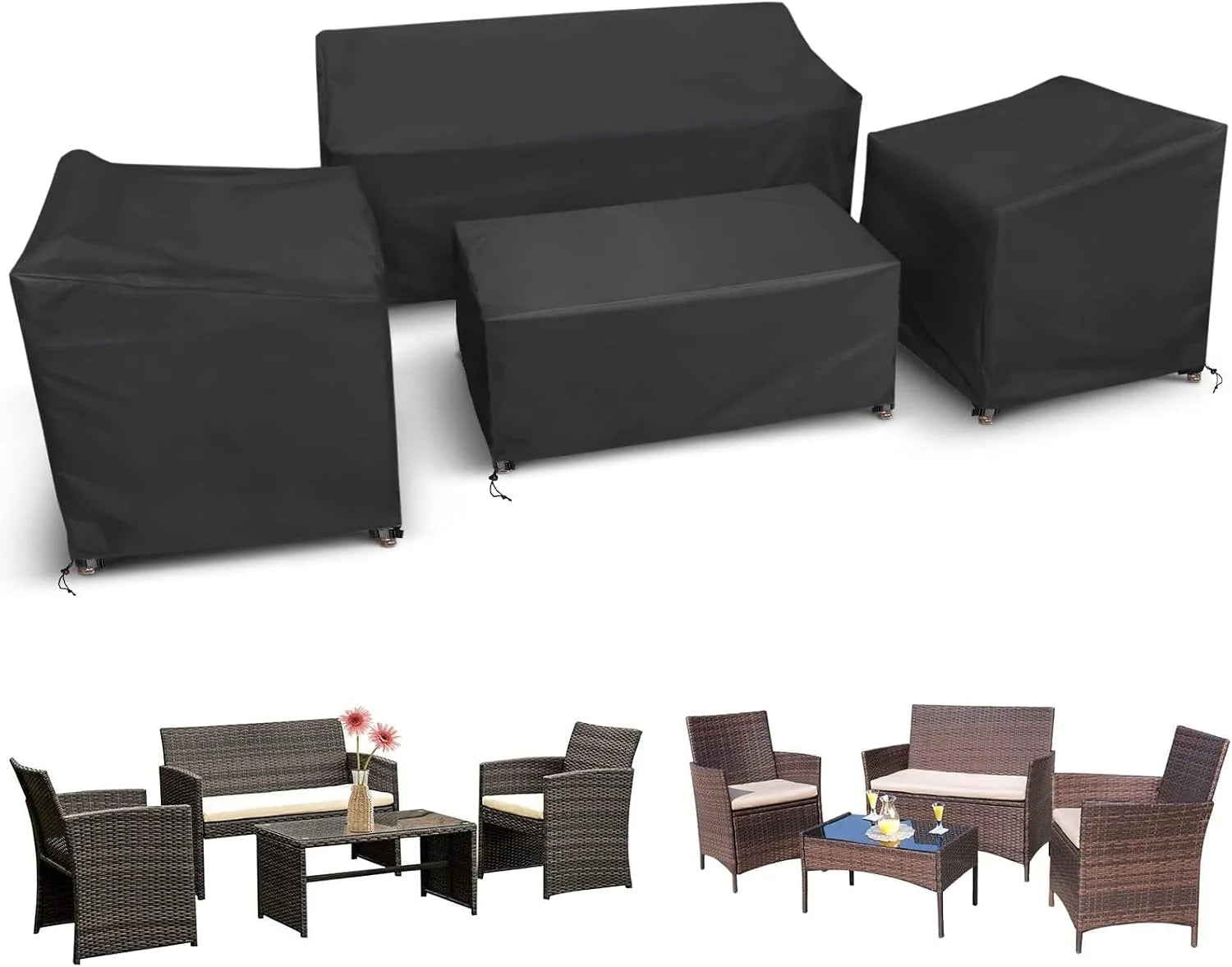 New Arrivals STARTWO Outdoor Furniture Cover Waterproof 4 Piece, Black, Regular, 420D - Image 10