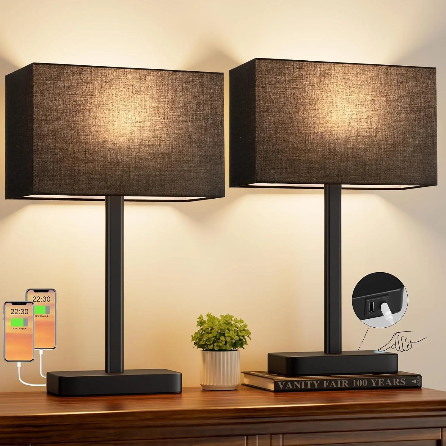Hong-in Touch Lamps, Dimmable, Grey Modern Table Lamp for Night Stands bifanuoyard