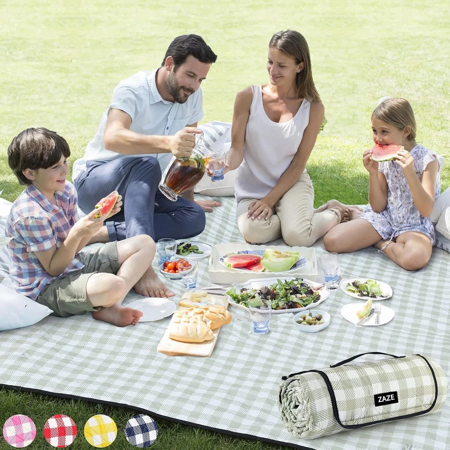 Extra Large Picnic Outdoor Blanket, 80鈥漻80" Waterproof Foldable Blankets Gingham Picnic Mat for Beach - Image 2