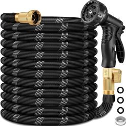 New Arrivals FT Non-Expandable Garden Hose, Lightweight Hose with 10 Function Spray Nozzle, 3/4" Solid Connectors Garden Hose