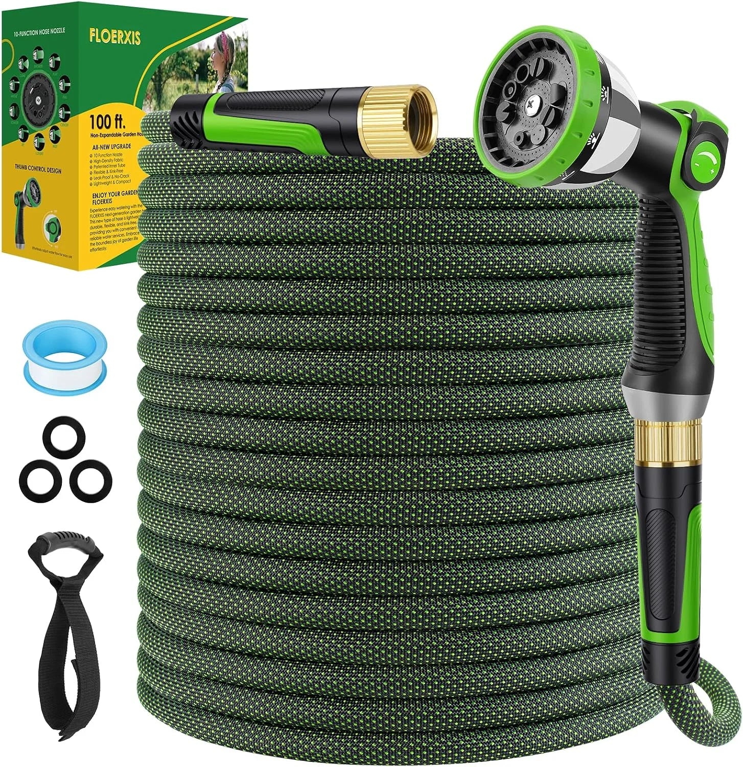 New Arrivals Non-Expandable Garden Hose 100 FT, Lightweight Hose with 10 Function Spray Nozzle, 360° Swivel Connectors - Image 7