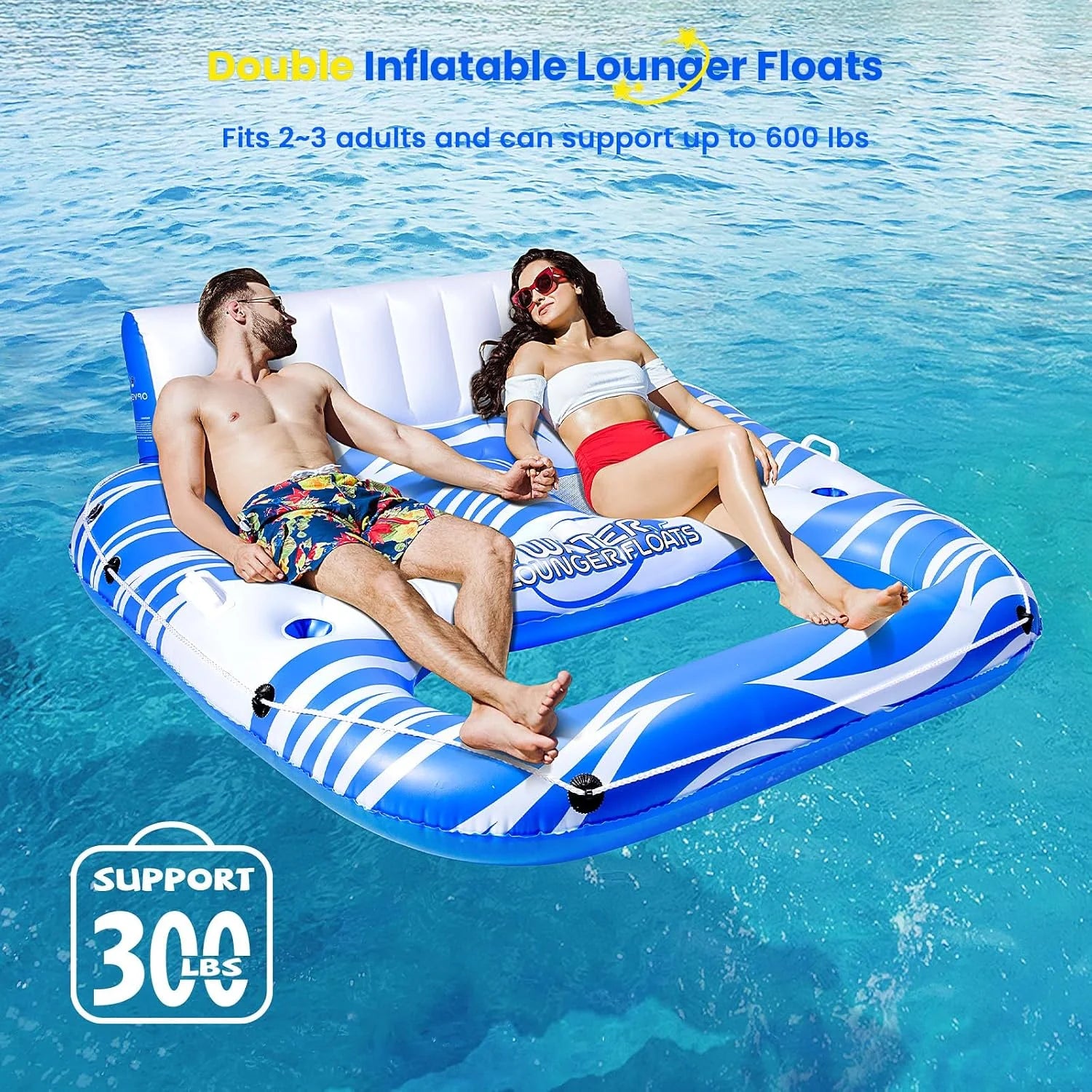Inflatable Pool Floats Adults, Large Pool Lounger Chair Floaties with Cup Holders Backrest Footrest - Image 6