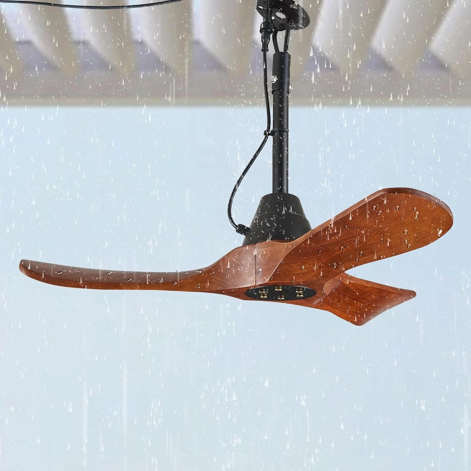 New Arrivals 3 Blades Wood Outdoor Ceiling Fan with Light for Patios, Farmhouse Rustic Ceiling Fans with Lights - Image 5