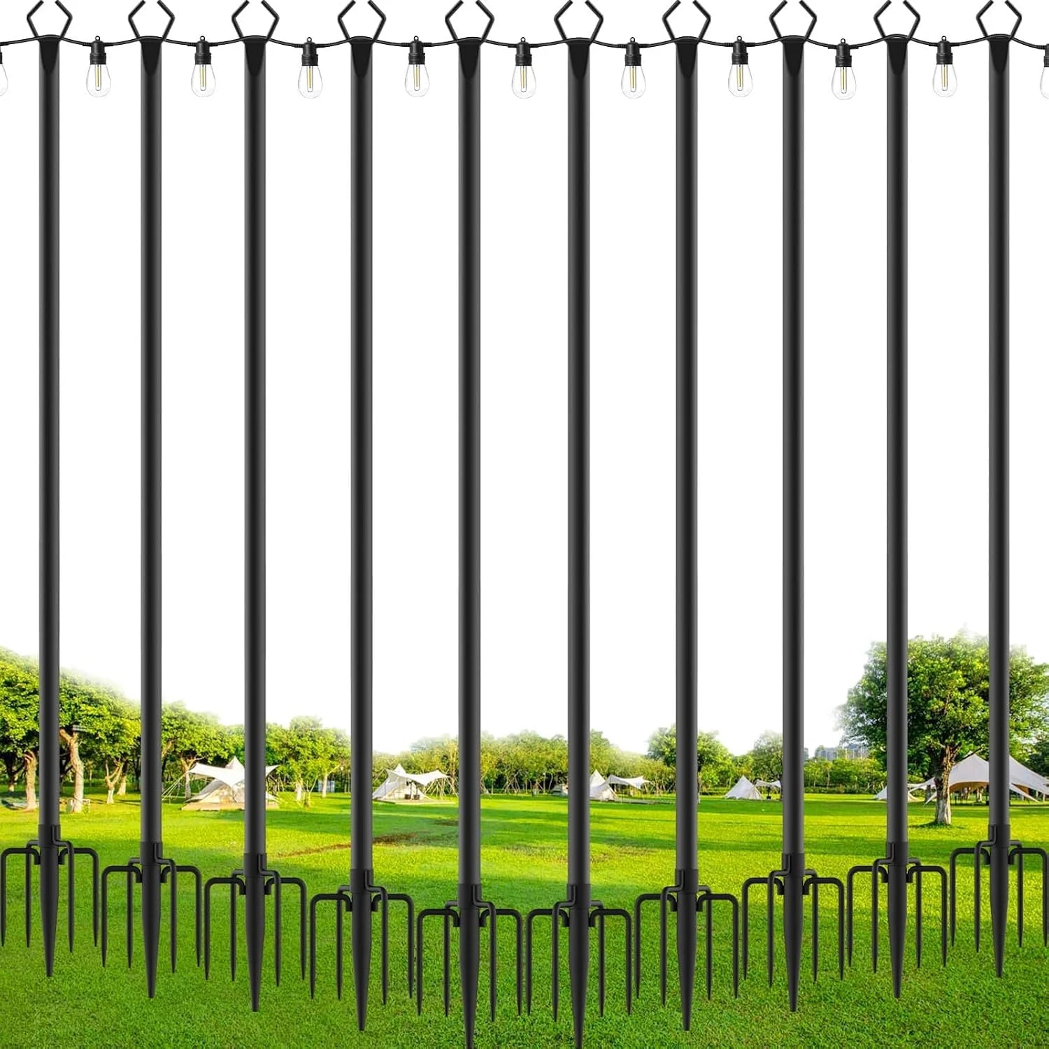 New Arrivals 4 Pack String Light Poles, 10 Ft Metal Poles with Fork for Outdoor String Lights