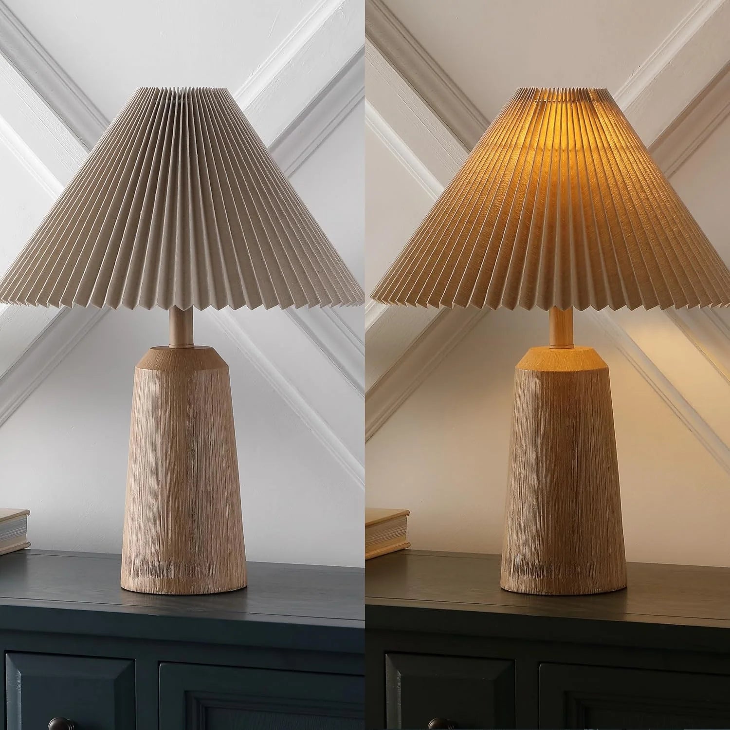 New Arrivals Y 20.5 Beige Wood Finish Resin Cylinder Table Lamp Modern Rustic Scandinavian Bedside Lamp for Living Room - Image 5