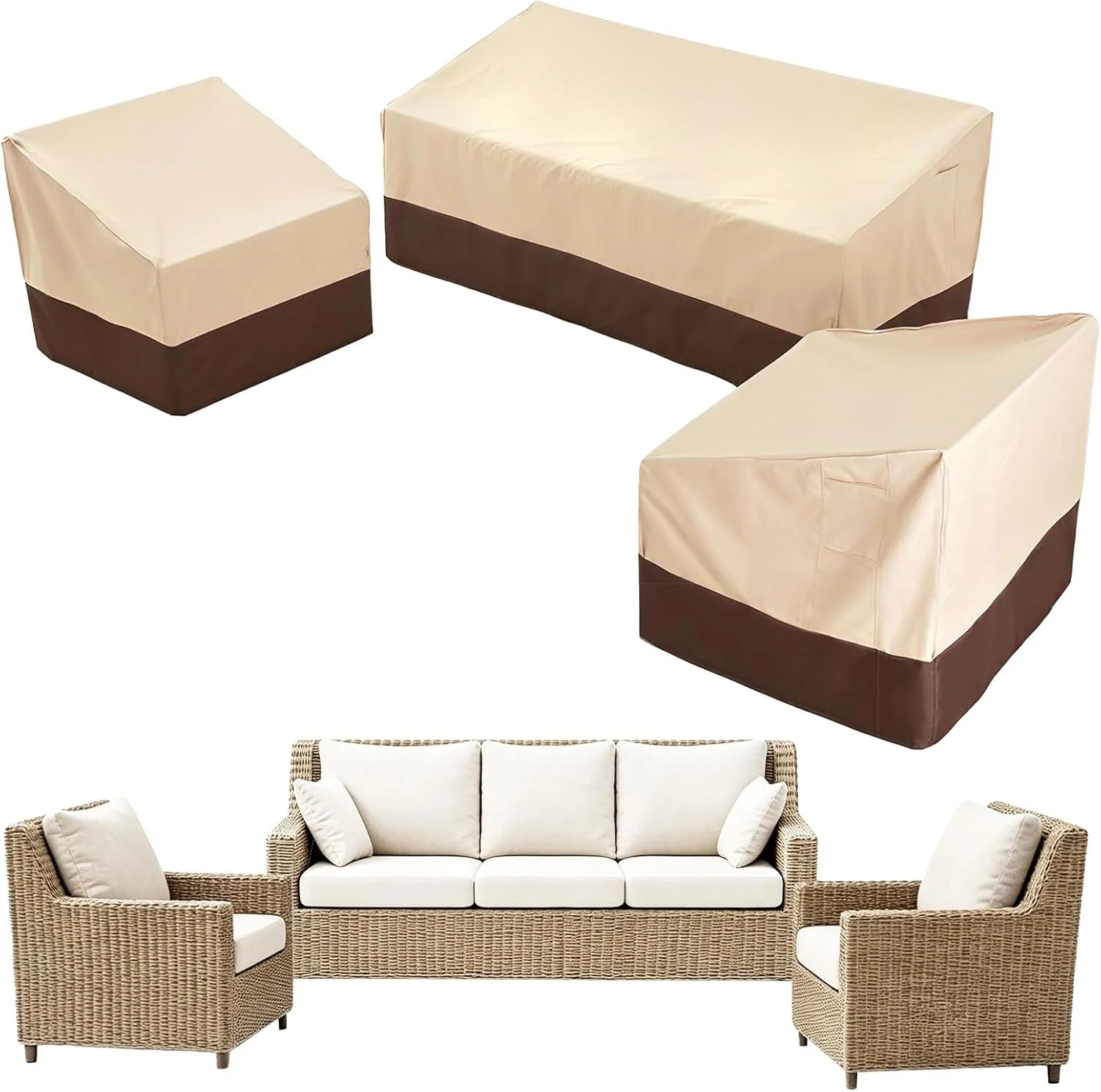 Loriano 3-Piece Patio Furniture Chair Covers Set, Outdoor 600D Heavy-Duty Waterproof, Fits 3 Seater Sofa 79x35x33& 2 Chairs 33x35x33 - Image 2