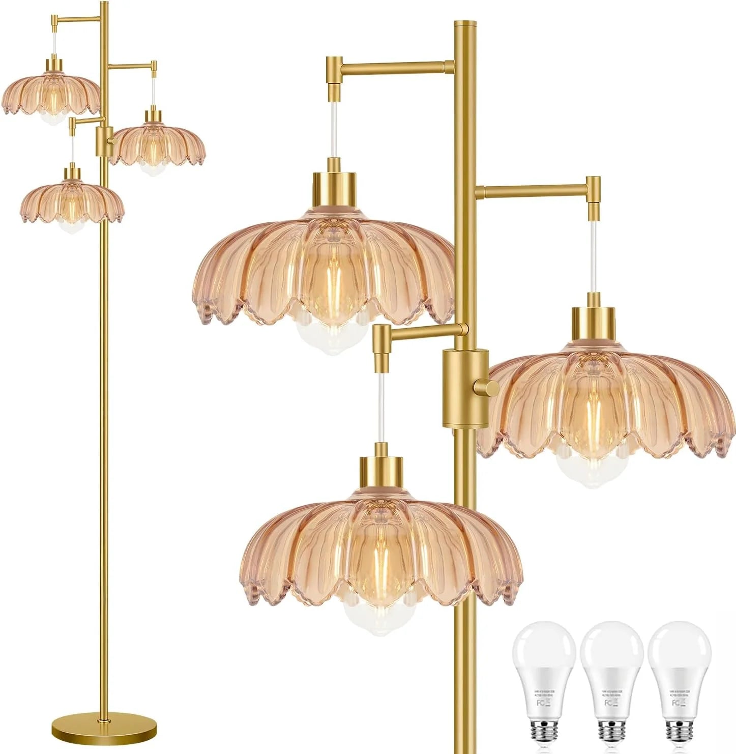 ZECOXOL Vintage Floor Lamp for Living Room Bedroom-3 Light Glass Floor Lamp with Three Led Bulb bifanuoyard - Image 16