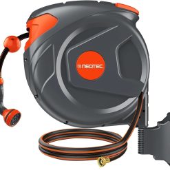 100FT Retractable Garden Hose Reel 1/2 Inch, Wall Mounted Heavy Duty Water Hose with Auto-Lock bifanuoyard