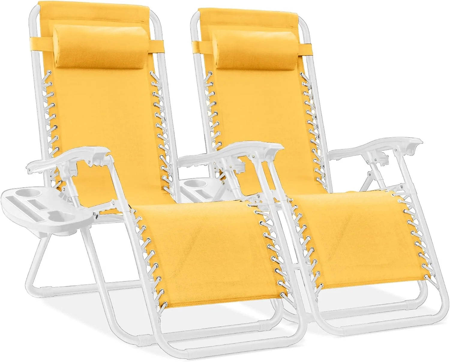 New Arrivals Choice Products Set of 2 Adjustable Steel Mesh Zero Gravity Lounge Chair Recliners w/Pillows and Cup Holder Trays - Image 15