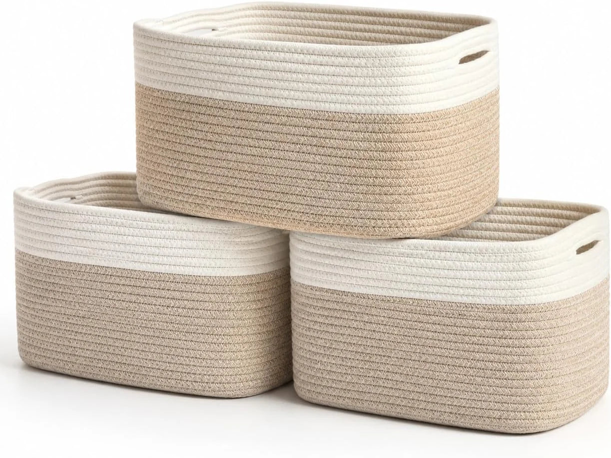 OrganiHaus Cotton Rope Baskets for Shelves, Set of 3, 15x9x10, Handwoven, a toy bin and organizer for towels bifanuoyard - Image 2