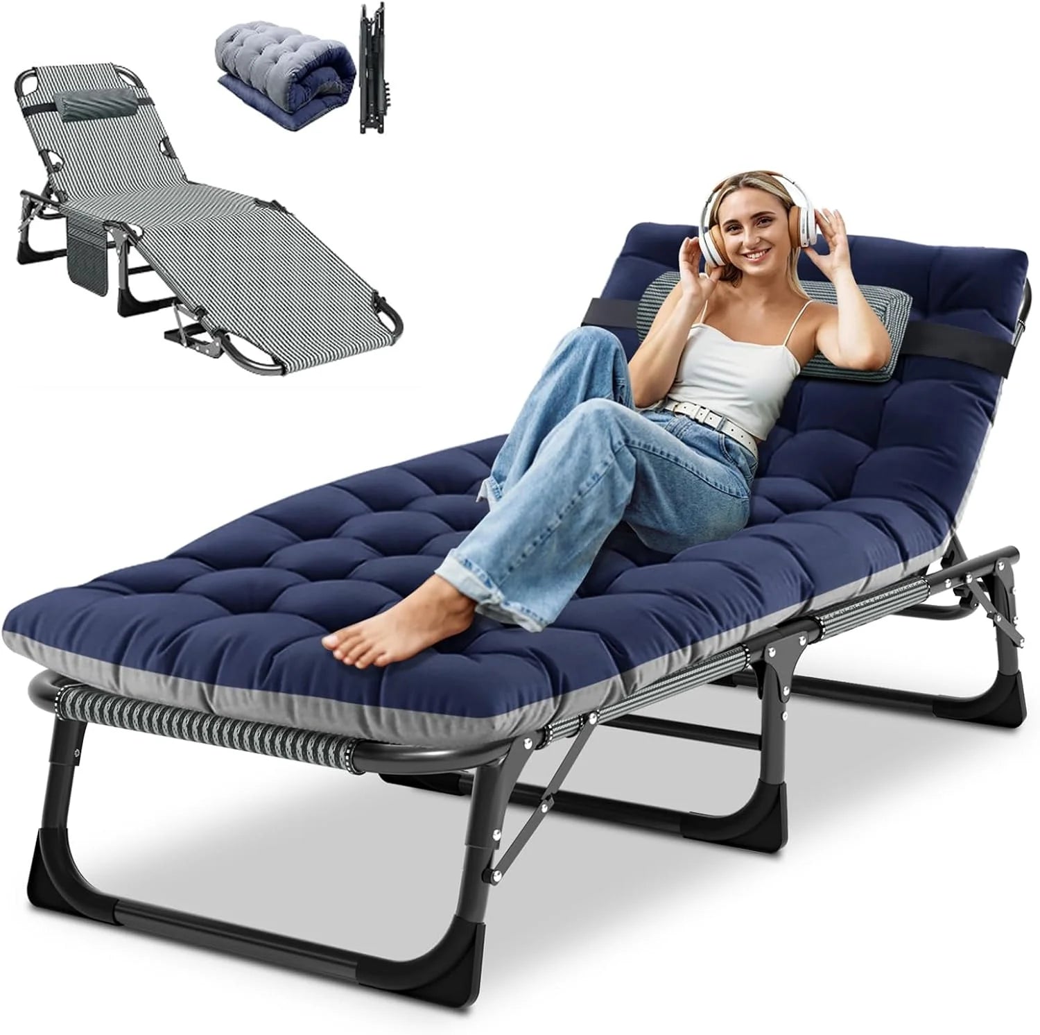 DoCred Heavy Duty Chaise Lounge Chair, Adjustable 5-Position Folding Chaise Lounge Chairs for Outside bifanuoyard