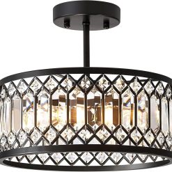 Alternative view of New Arrivals Crystal Black Ceiling Light, Modern Semi Flush Mount Ceiling Lighting Fixture