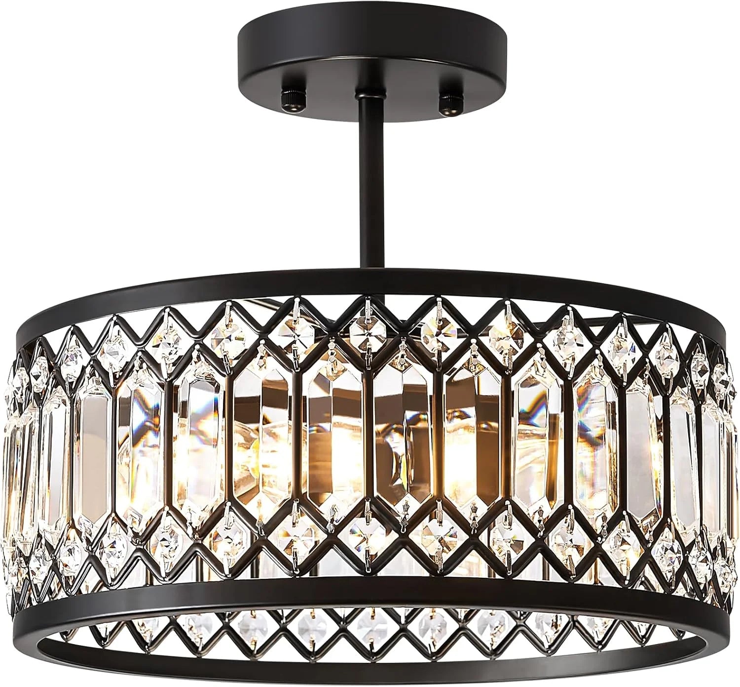 New Arrivals Crystal Black Ceiling Light, Modern Semi Flush Mount Ceiling Lighting Fixture - Image 2