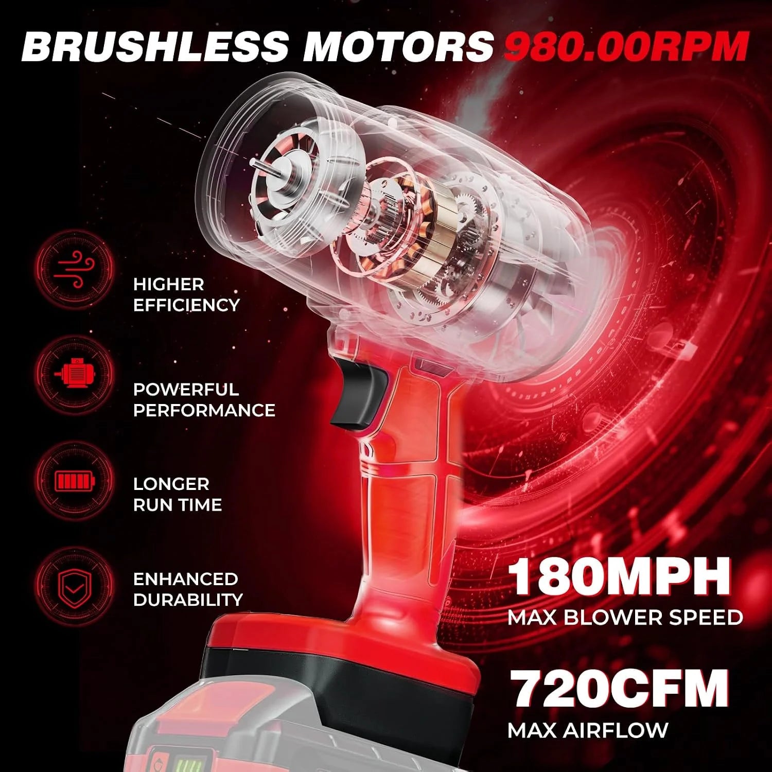 Leaf Blower for Milwaukee 18V Battery, 720-CFM 180-MPH Handheld Electric Brushless Dust Blower with Light - Image 3