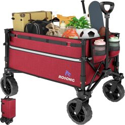 Collapsible Wagon Cart with Wheels Foldable – Folding Utility Heavy Duty Wagons Carts for Grocery Sports Garden Shopping Camping
