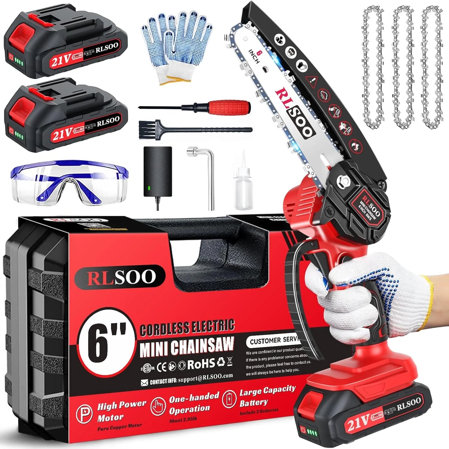 RLSOO Mini Chainsaw Cordless, 6 Inch Handheld Chain Saw Battery Powered - Image 2