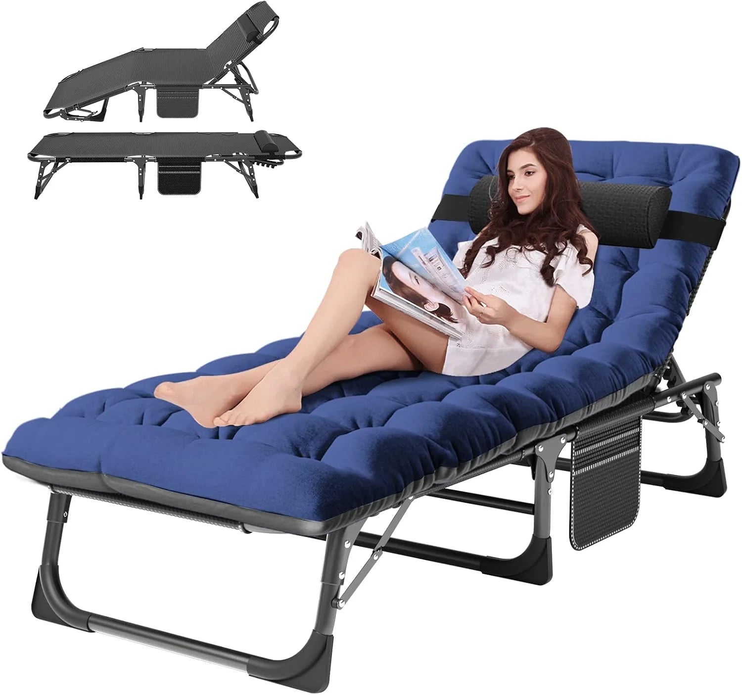 New Arrivals Heavy Duty Tanning Chair, Outdoor 5-Position Folding Chaise Lounge Chair with Pad, Portable Beach Lounge Chair - Image 10