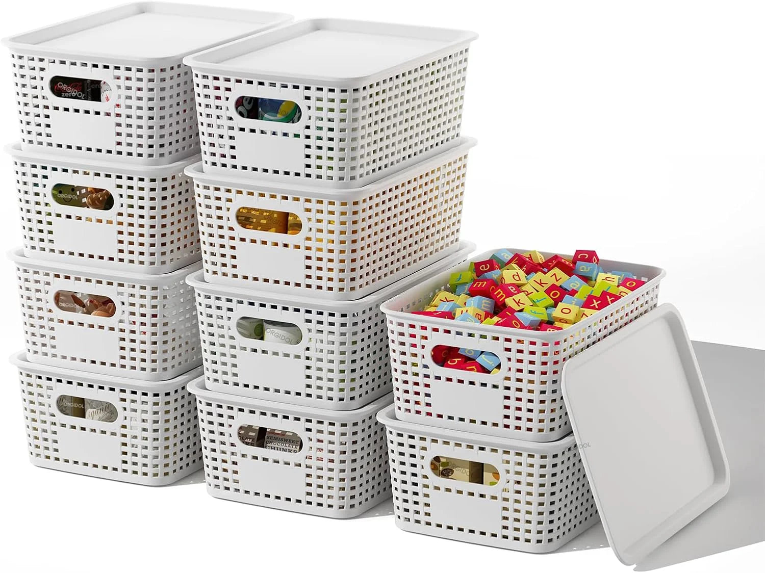 Storage Basket with Lids 10 Pack Stackable Storage Bins Containers with Lid, Decorative Storage Boxes - Image 4