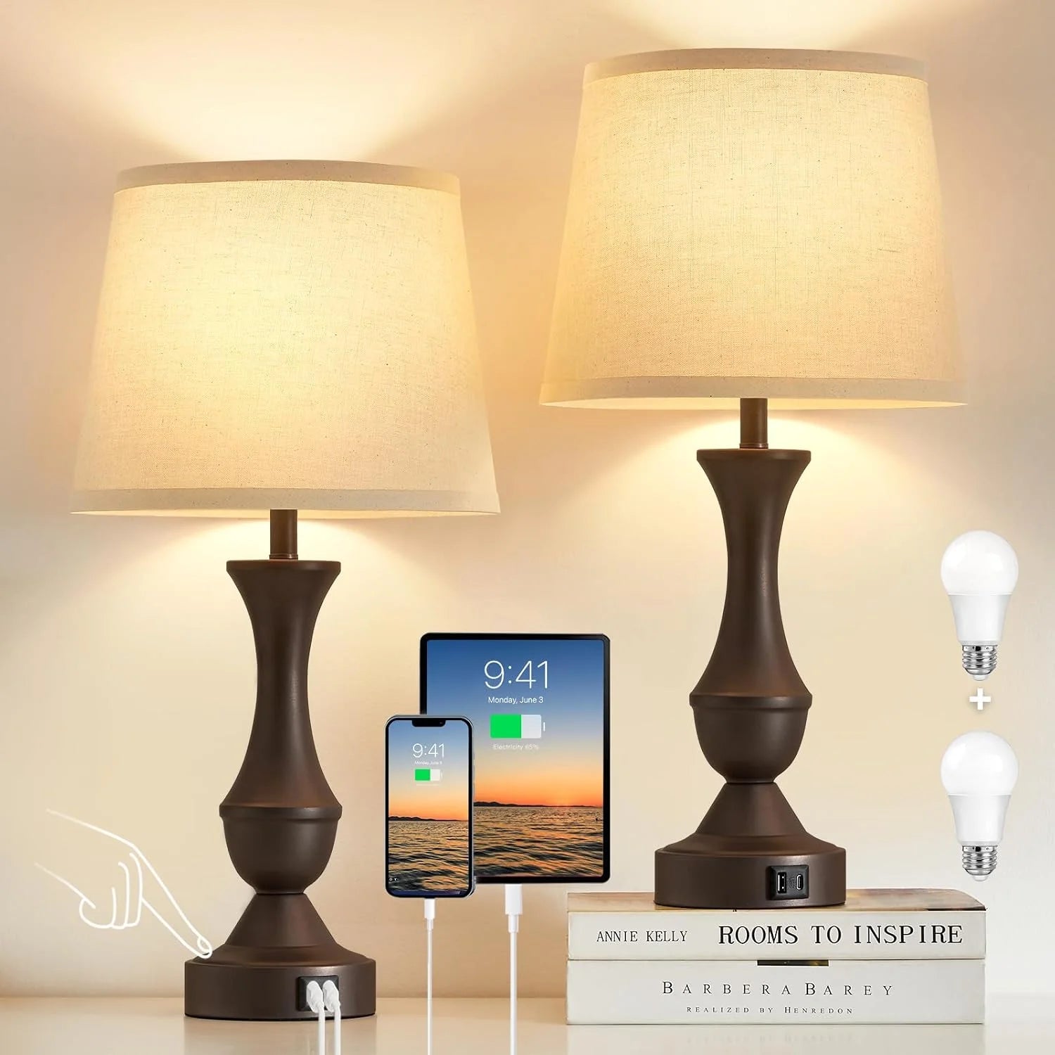 Luvkczc Table Lamp Set of 2, 19 Farmhouse Vintage Bedside Lamps for Living Room & Bedroom bifanuoyard - Image 10