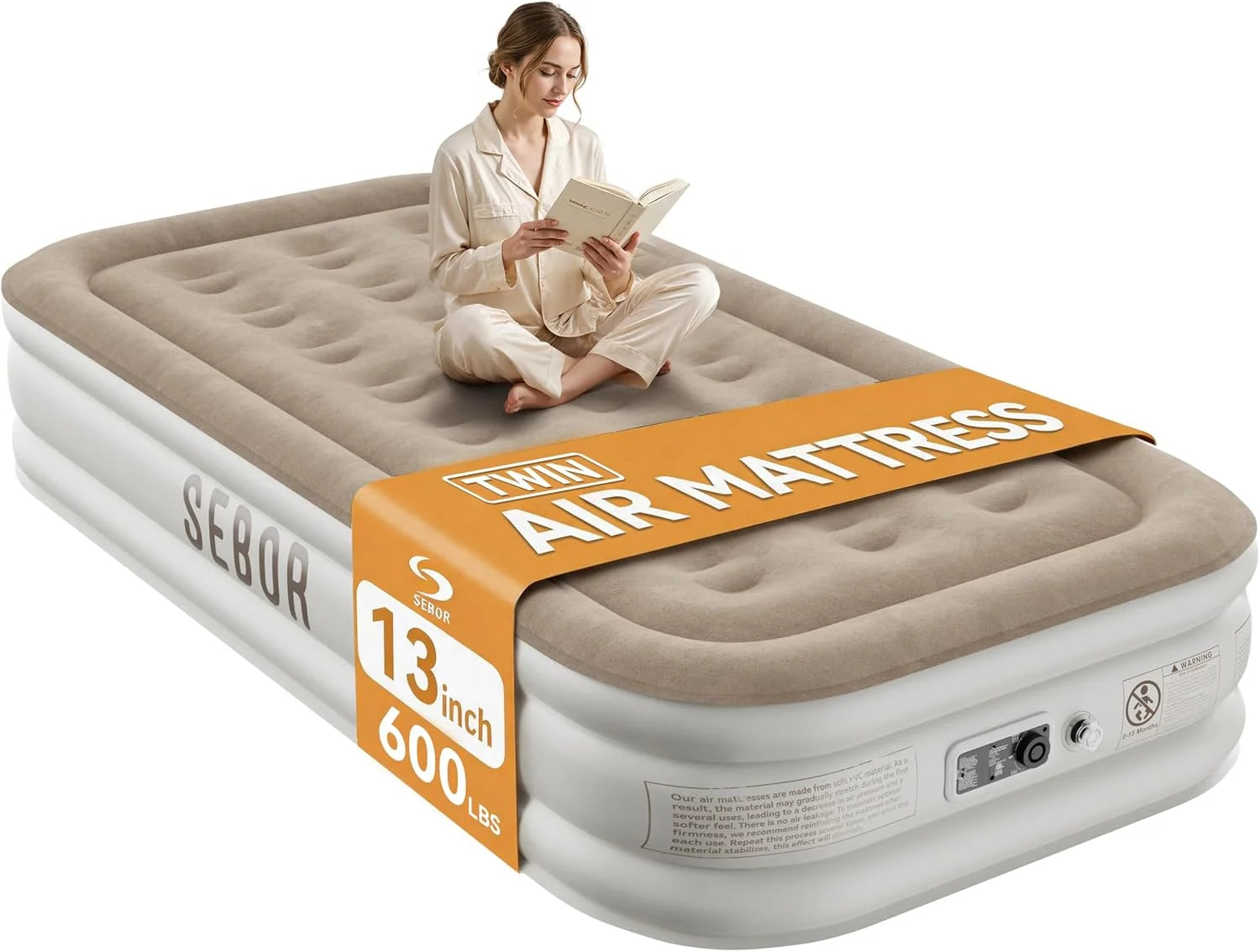 Sebor Air Mattress with Built-in Pump, Comfortable Self-Inflating Air Mattress with High-Speed Pump, 18 Twin XL) bifanuoyard - Image 4
