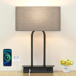 Alternative view of Dimmable Touch Control Table Lamp with 2 USB Ports and AC Power Outlet Modern Bedside Nightstand Lamp Fabric